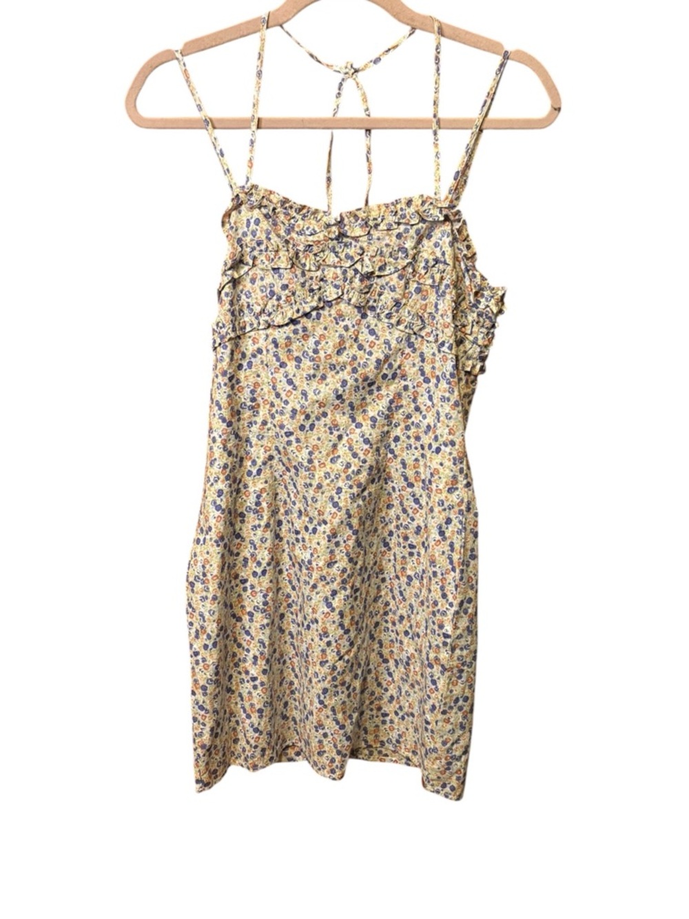STORIA Floral Mini Dress Size Small Ruffle Strap Cottagecore Summer